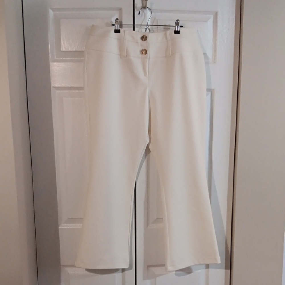Midnight Velvet Cream Wide-Leg Pants with Gold Buttons